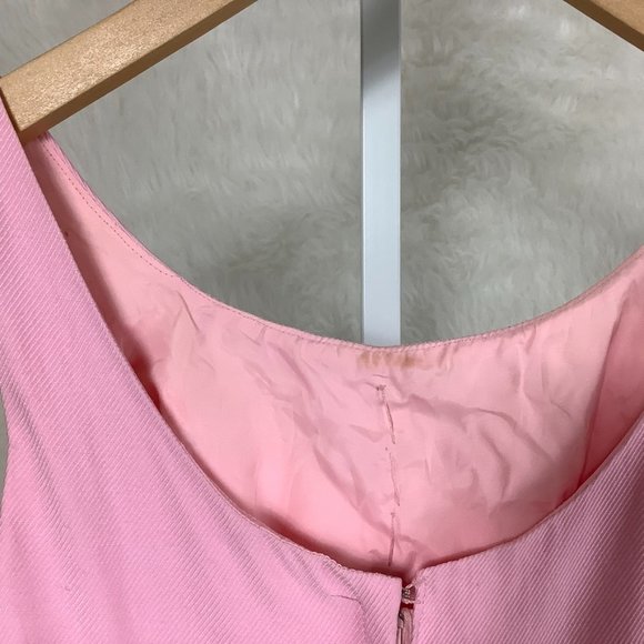 Vintage 1960s Sleeveless Pink Tiered White Lace Empire Waist Dress XXS - Picture 5 of 6